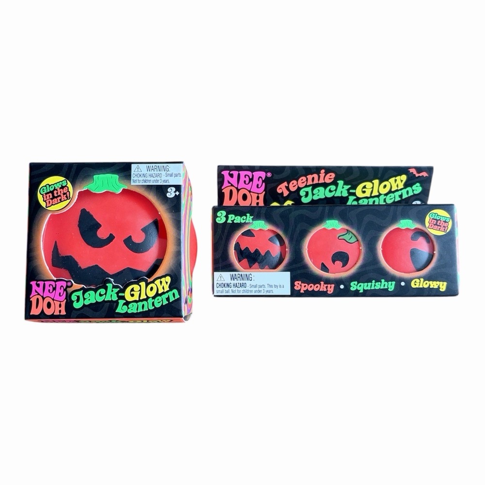 NeeDoh Jack Glow Lantern + Teenie Jack Glow Lanterns 3 Pack, Glow in Dark